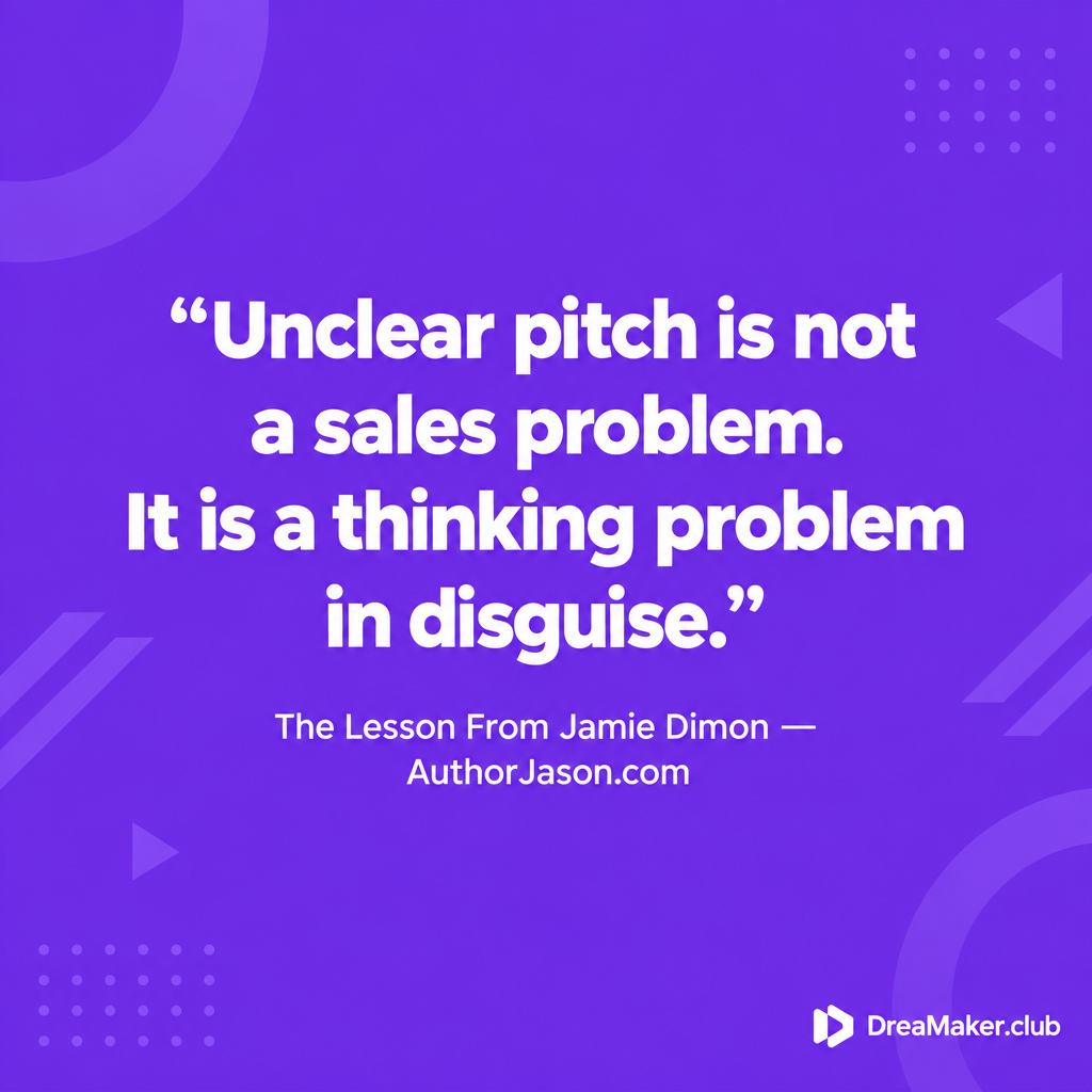 Quote card: Unclear pitch is not a sales problem. It is a thinking problem in disguise. — AuthorJason.com