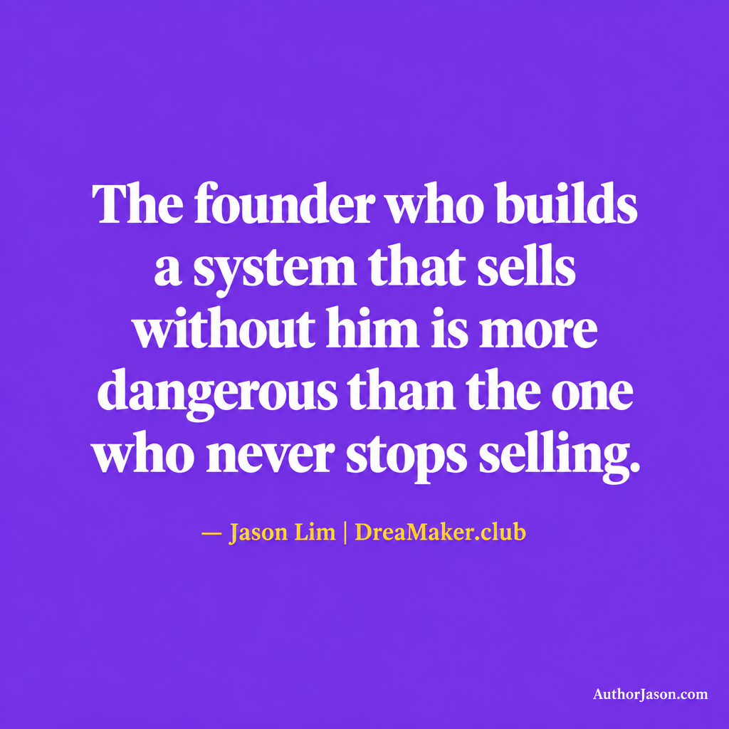 Quote card: The founder who builds a system that sells without him is more dangerous than the one who never stops selling