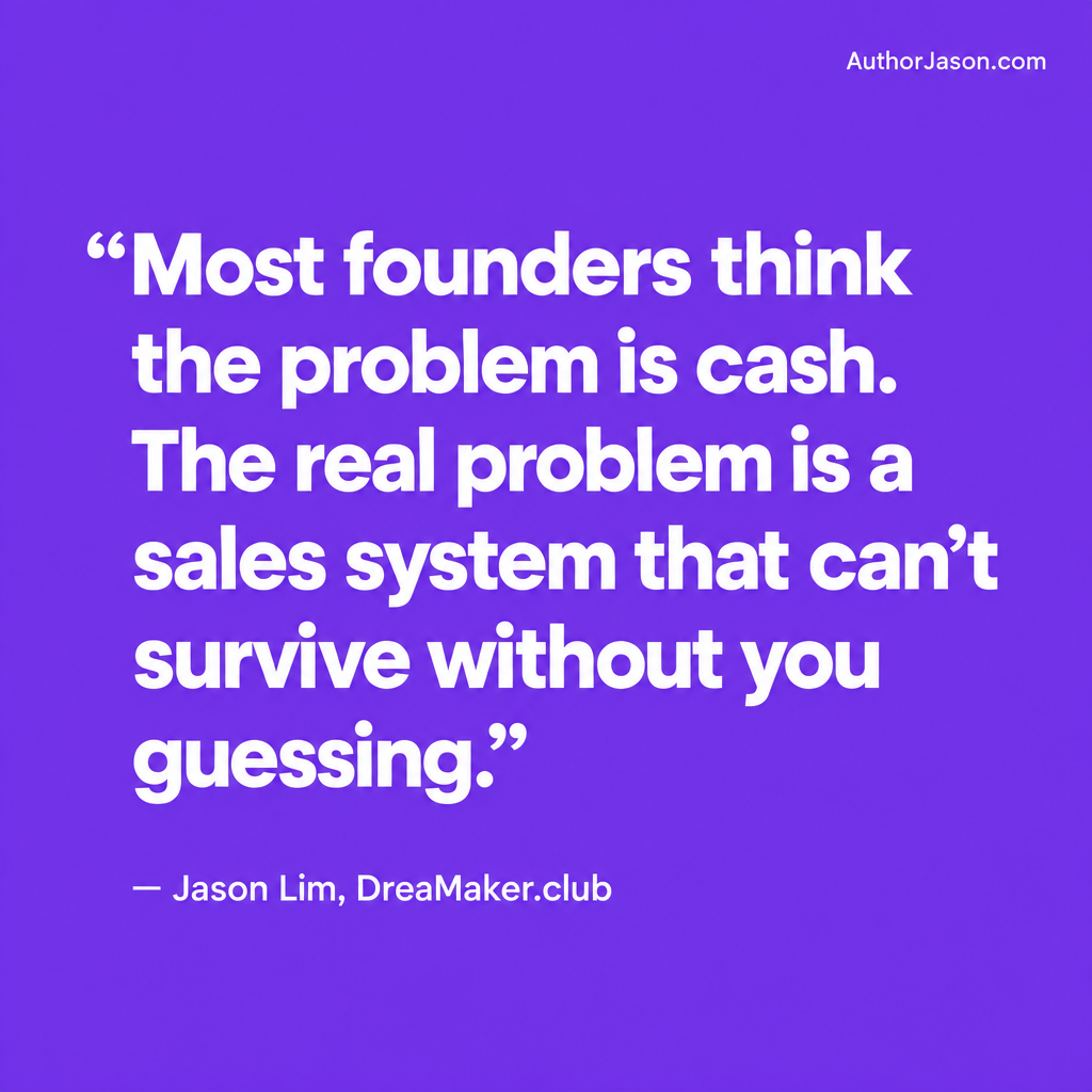 Quote card: Most founders think the problem is cash. The real problem is a sales system that cannot survive without you guessing.