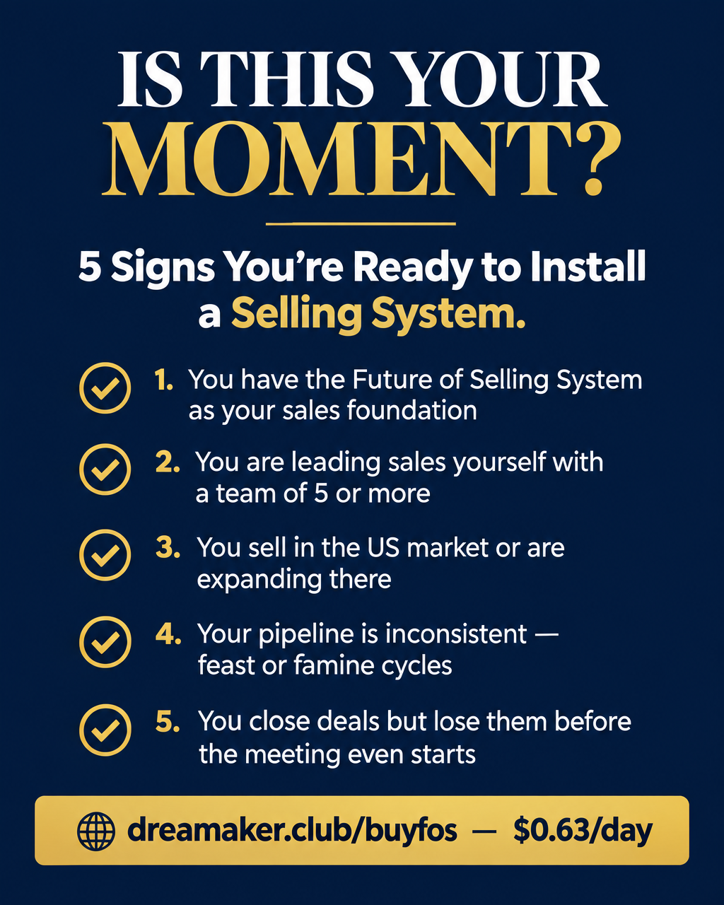 Conditions checklist: 5 signs you are ready to install a selling system as a startup founder