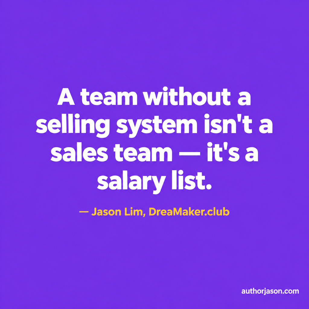 Quote card: A team without a selling system is not a sales team — it is a salary list. Jason Lim, DreaMaker.club