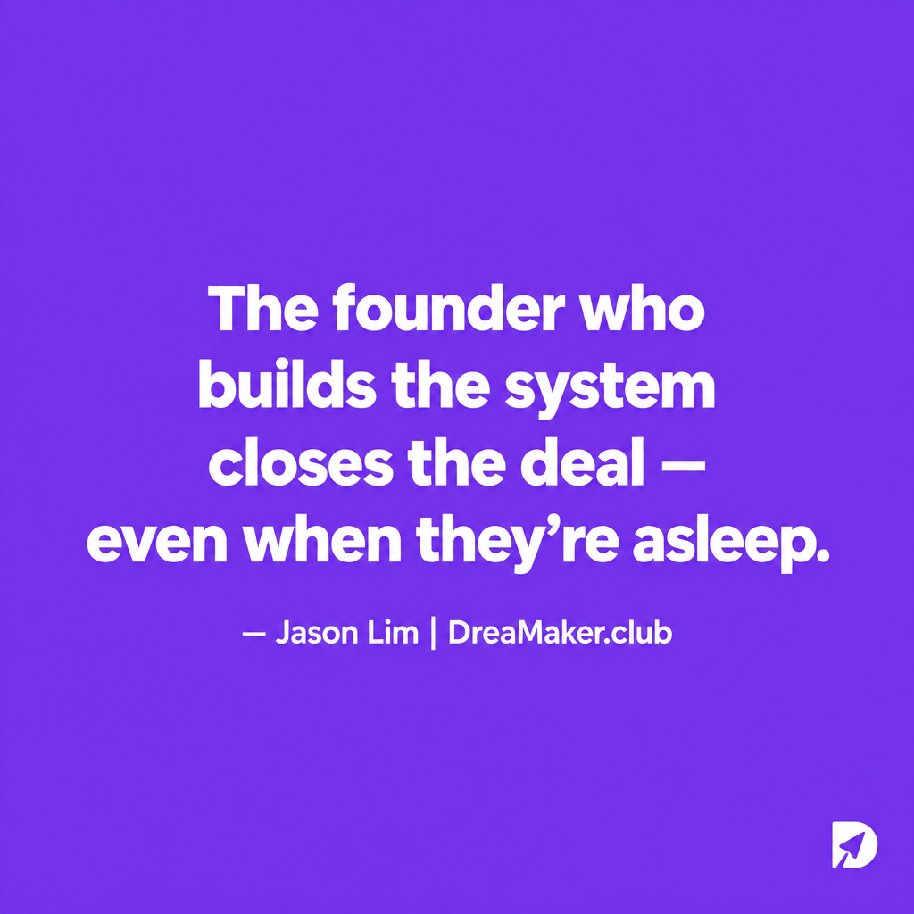 Quote card: The founder who builds the system closes the deal — even when they are asleep. — Jason Lim
