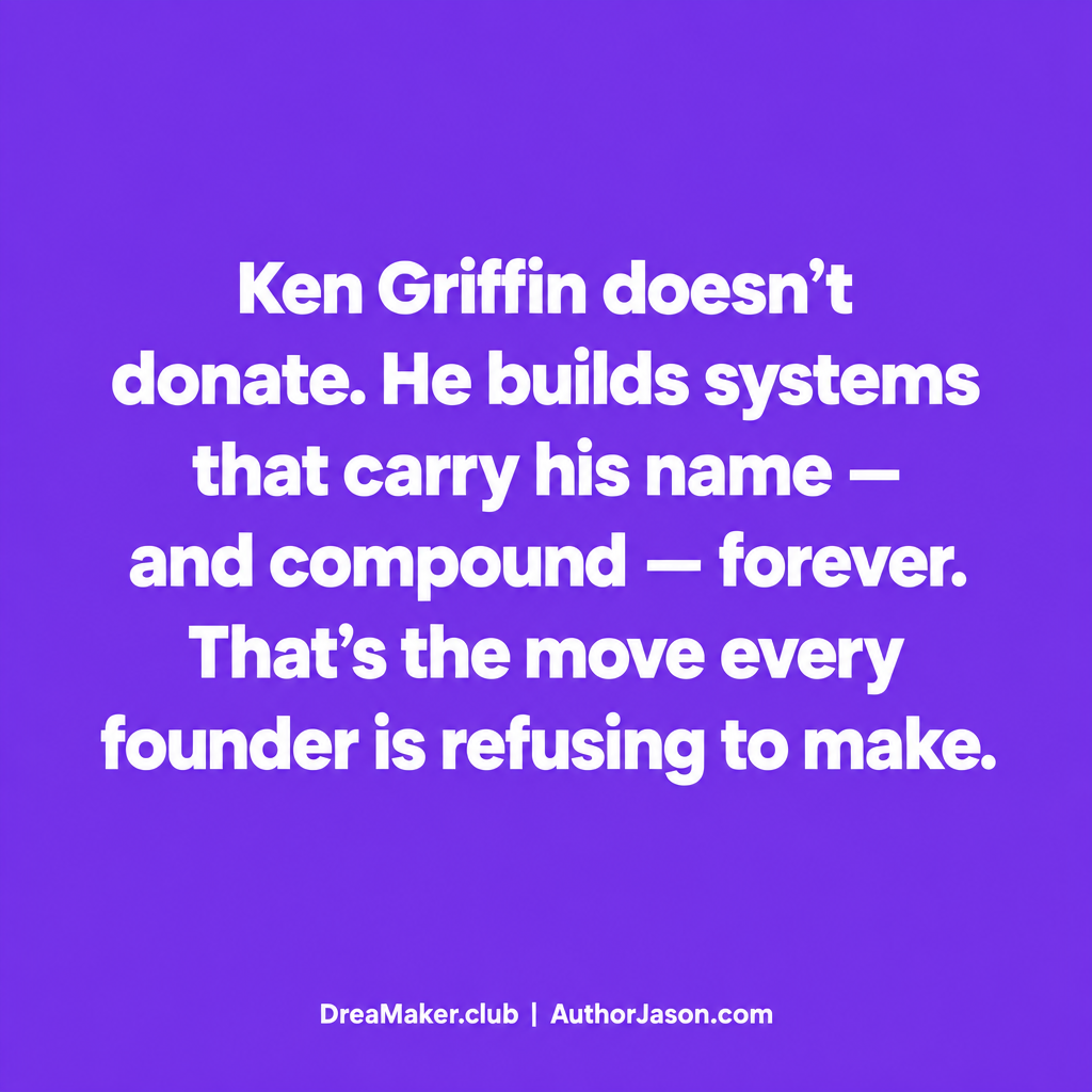 Quote card: Ken Griffin doesn't donate. He builds systems that carry his name and compound forever. That's the move every founder is refusing to make.