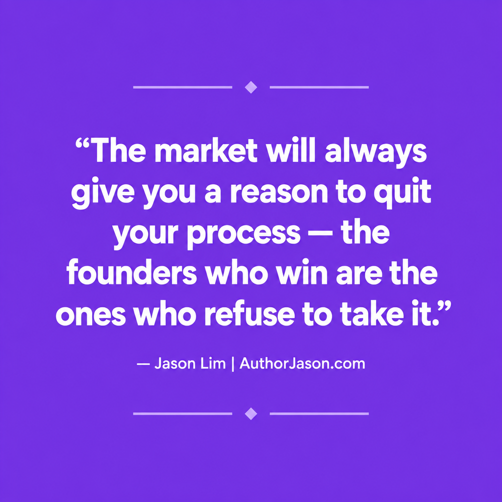 Jason Lim quote card: The market will always give you a reason to quit your process