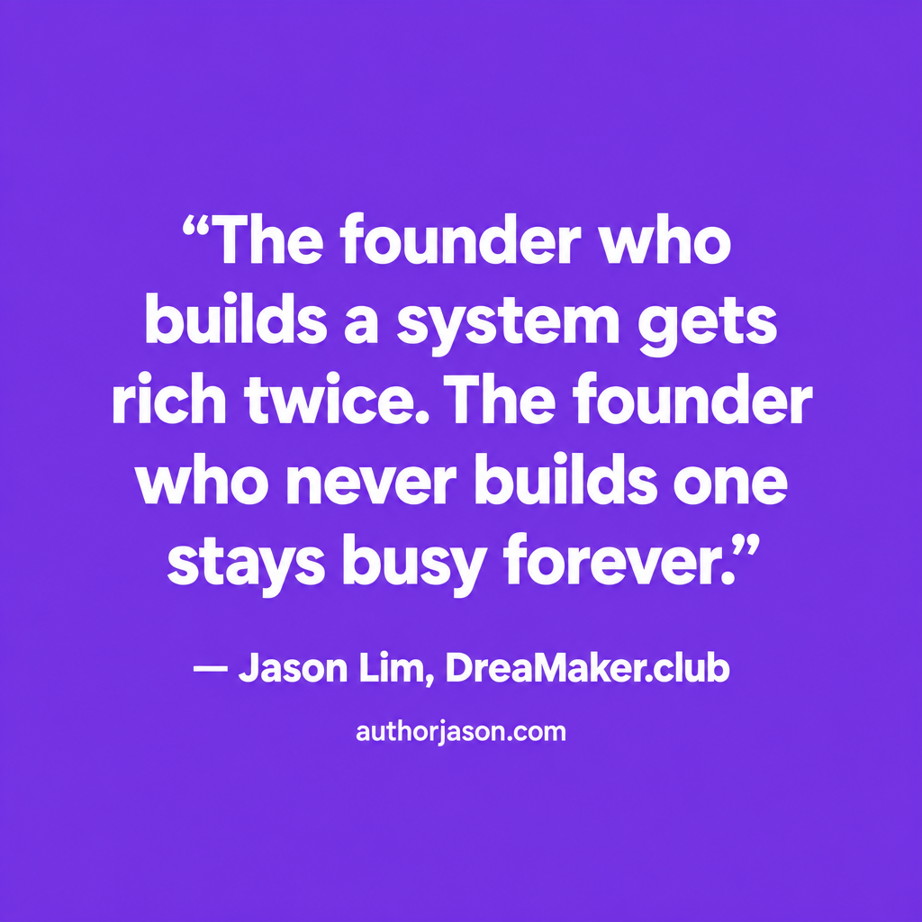 The founder who builds a system gets rich twice. The founder who never builds one stays busy forever. — Jason Lim