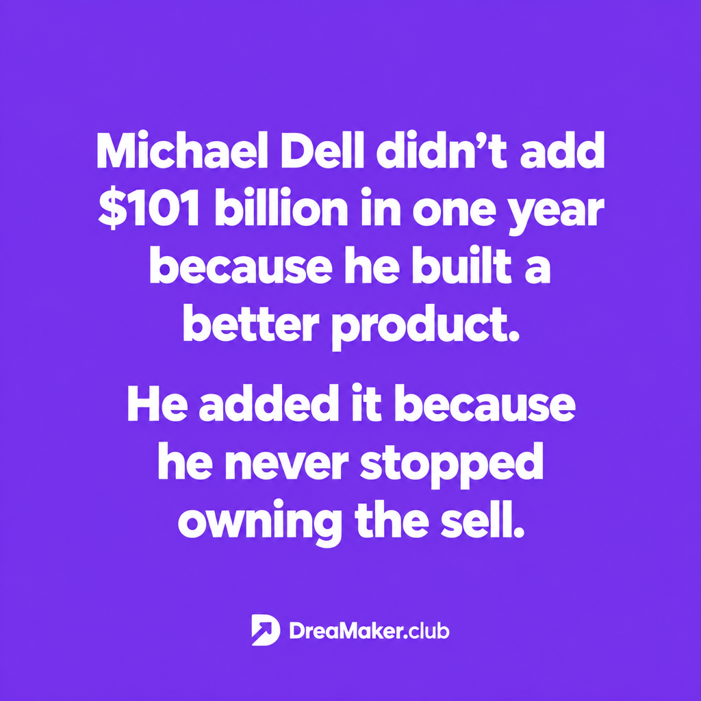 Quote card: Michael Dell did not add $101 billion because he built a better product. He added it because he never stopped owning the sell.