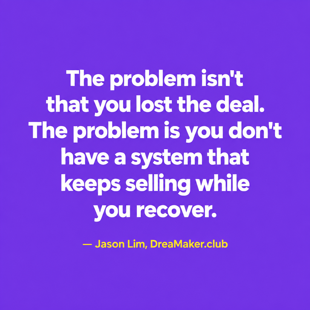 The problem isn't that you lost the deal. The problem is you don't have a system that keeps selling while you recover. — Jason Lim, DreaMaker.club