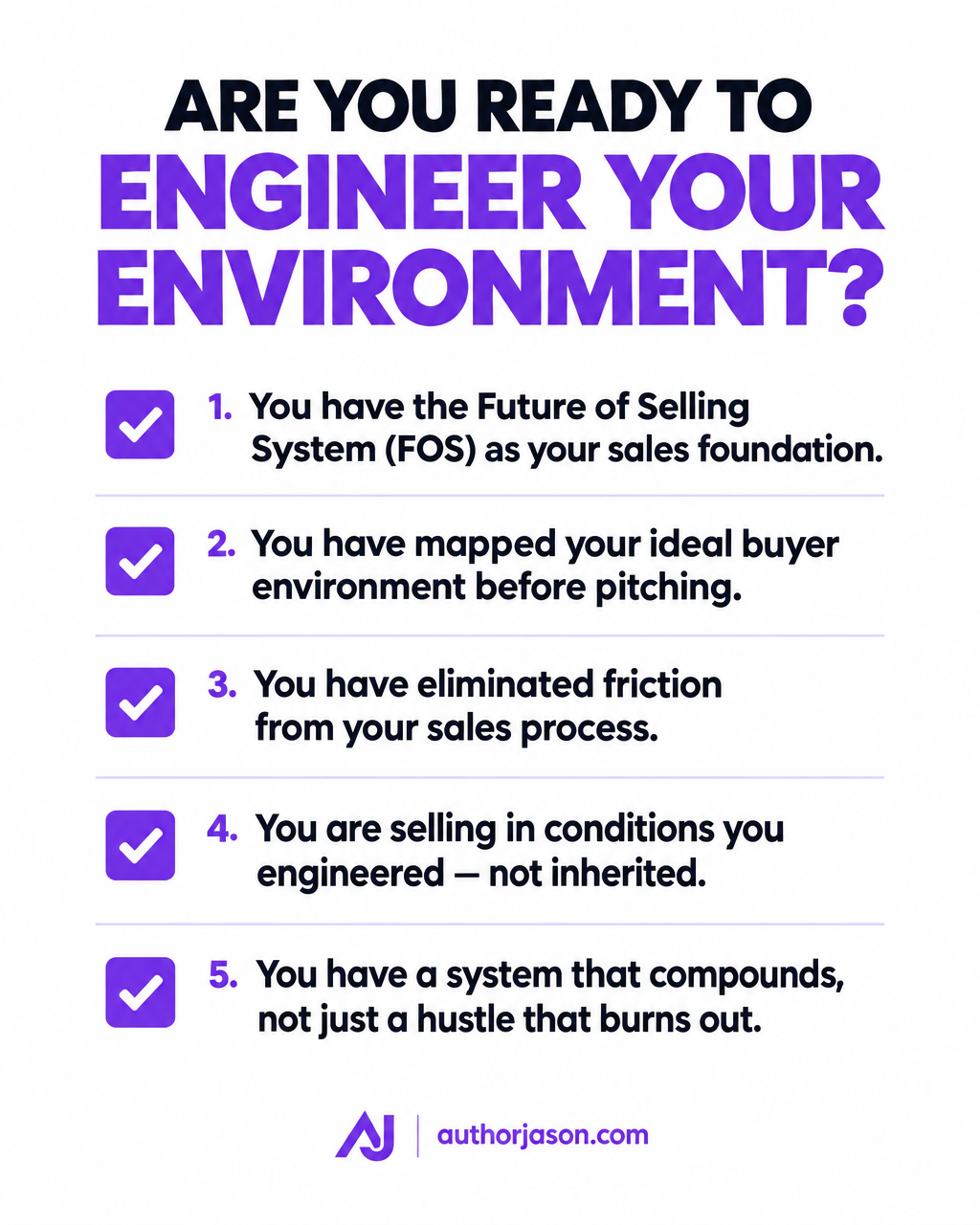 Conditions checklist: Are You Ready to Engineer Your Environment — 5 conditions for startup founders
