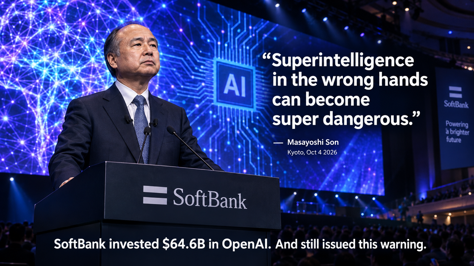 Masayoshi Son at Kyoto STS Forum 2026 — AI warning and $64.6B OpenAI bet — founder lesson