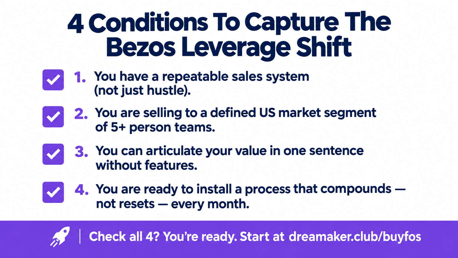 4 Conditions To Capture The Bezos Leverage Shift — checklist for startup founders
