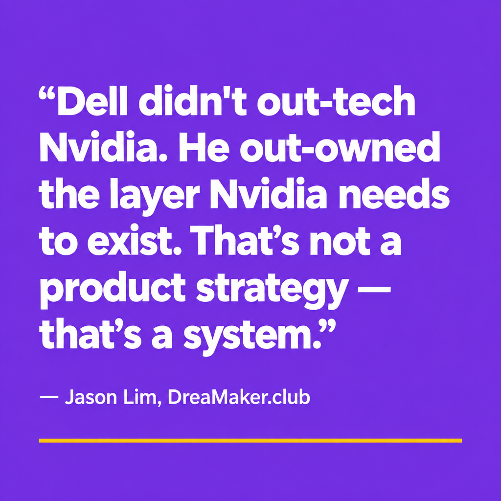 Dell did not out-tech Nvidia. He out-owned the layer Nvidia needs to exist. That is not a product strategy — that is a system. Jason Lim