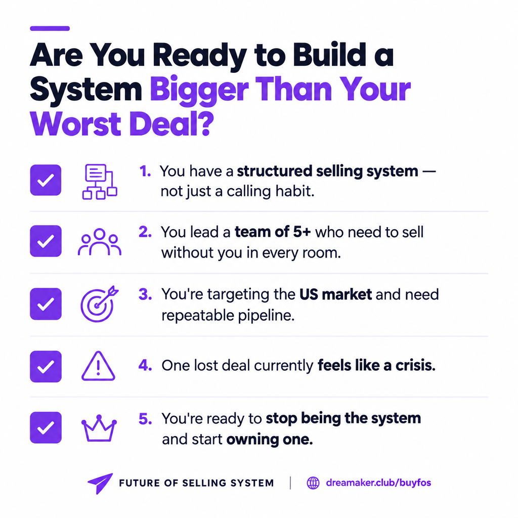 Are you ready to build a selling system bigger than your worst deal — conditions checklist for startup founders Future of Selling System