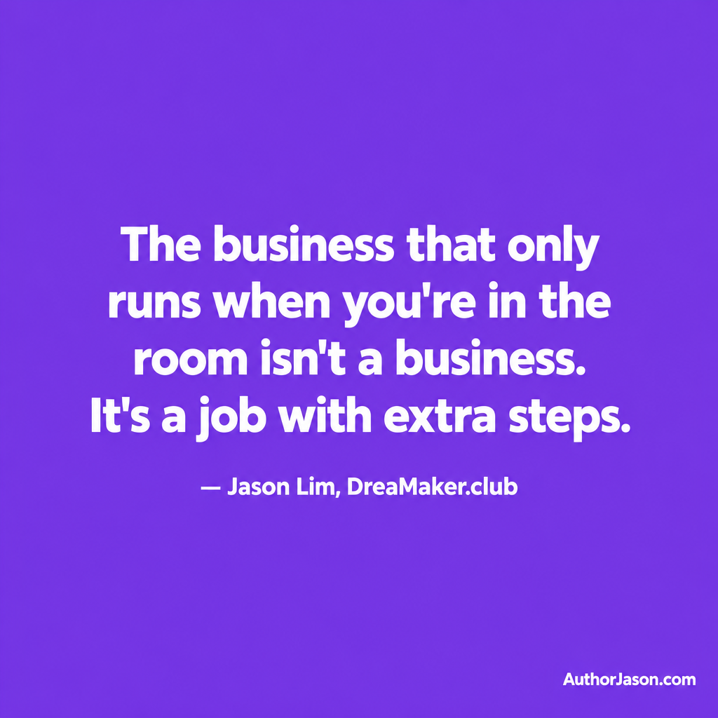 Jason Lim quote: The business that only runs when you're in the room isn't a business. It's a job with extra steps.