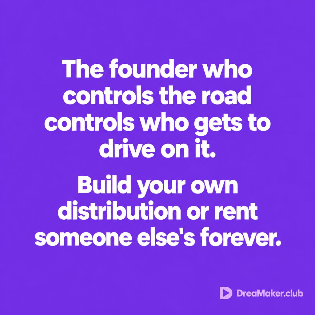 The founder who controls the road controls who gets to drive on it. Build your own distribution or rent someone elses forever.