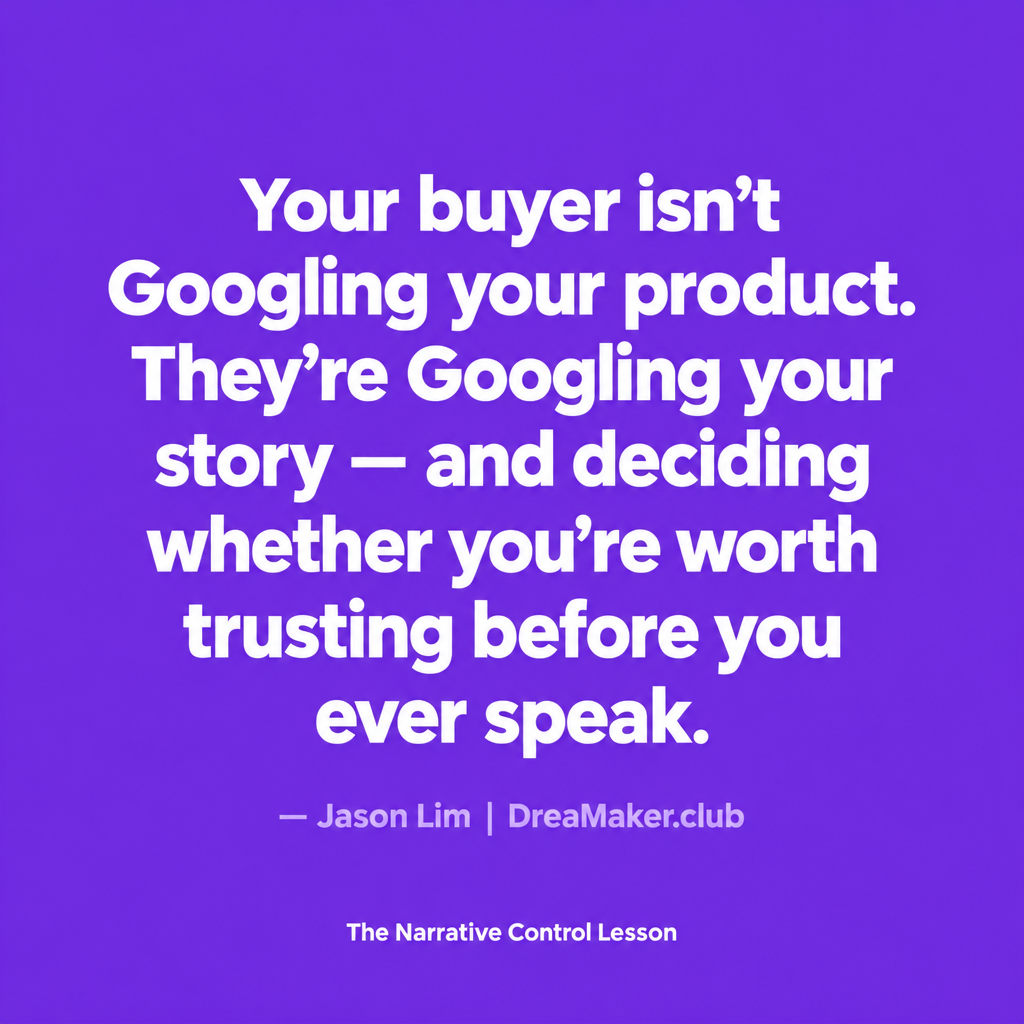 Jason Lim quote: Your buyer isn't Googling your product. They're Googling your story.