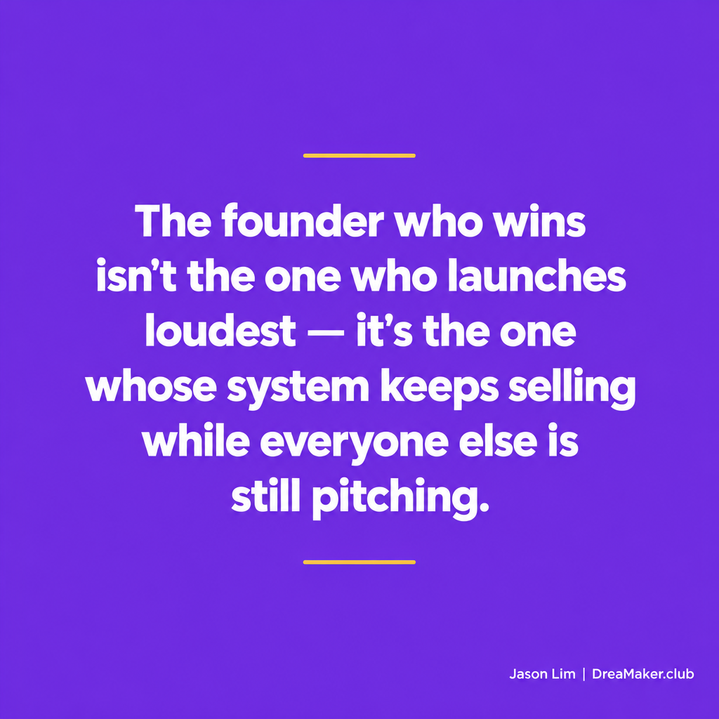 Quote card: The founder who wins is the one whose system keeps selling while everyone else is still pitching