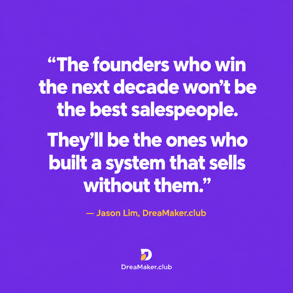 The founders who win the next decade won't be the best salespeople — they'll be the ones who built a system that sells without them. Jason Lim, DreaMaker.club