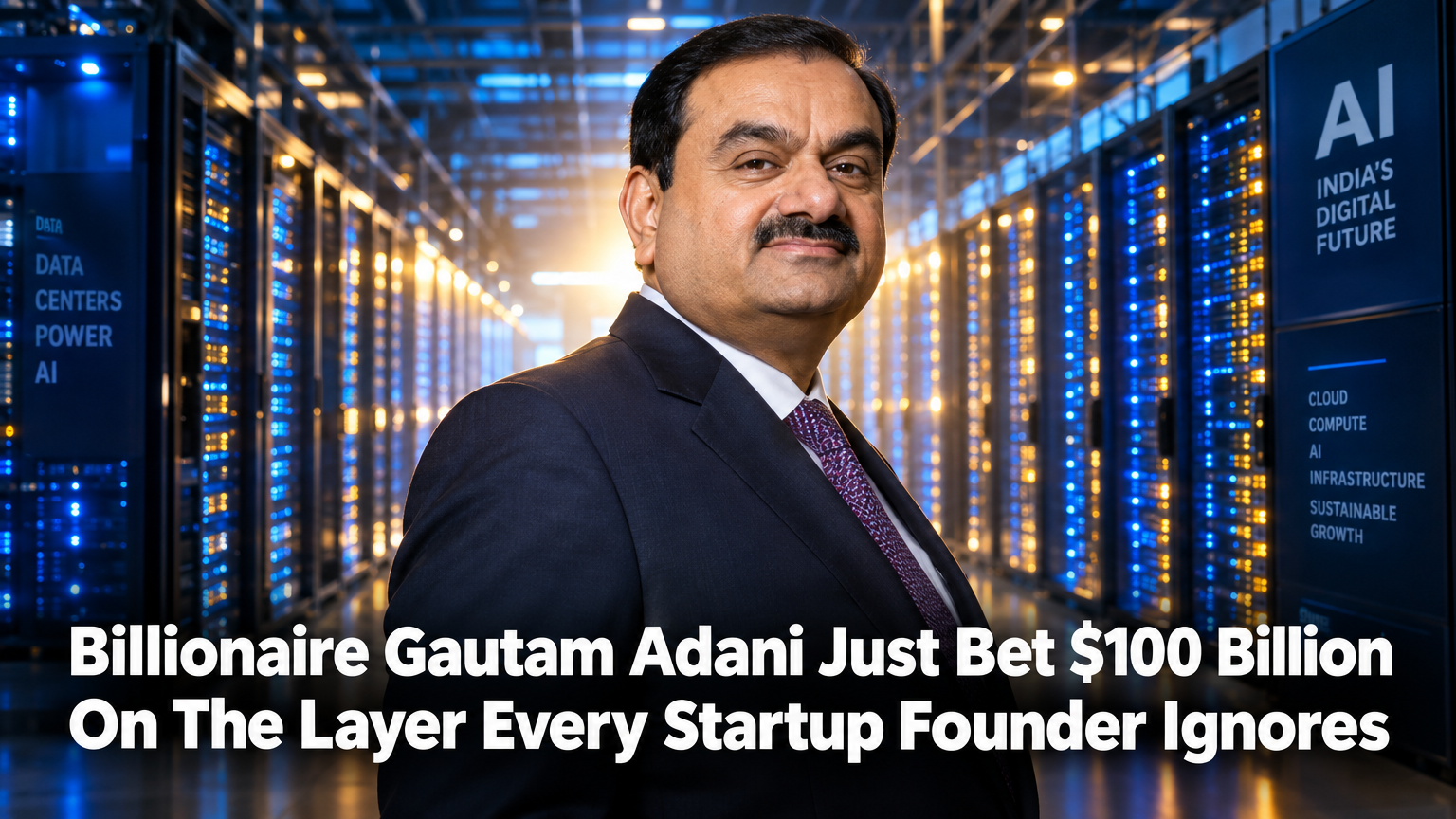 Billionaire Gautam Adani — India's richest person who bet $100 billion on AI infrastructure and signed a 50:50 JV with Jabil to manufacture AI servers and data center hardware in India, and the layer-ownership lesson every startup founder needs right now