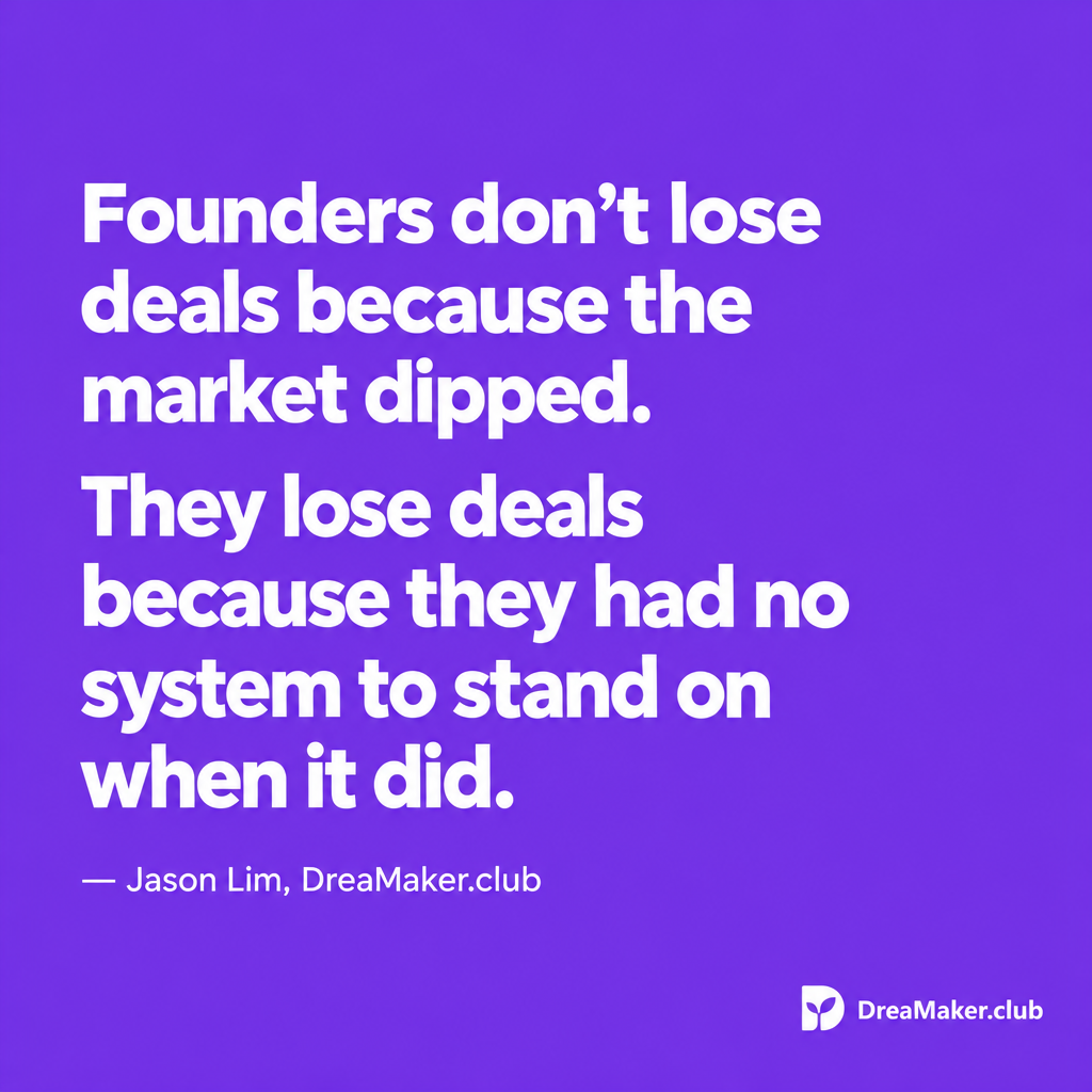 Founders don't lose deals because the market dipped. They lose deals because they had no system to stand on when it did. — Jason Lim