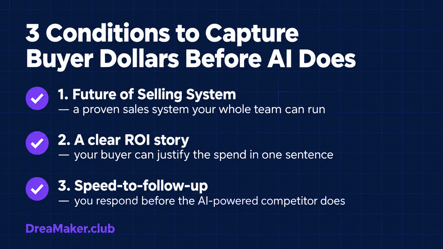 3 conditions to capture buyer dollars before AI does: Future of Selling System, clear ROI story, speed to follow-up