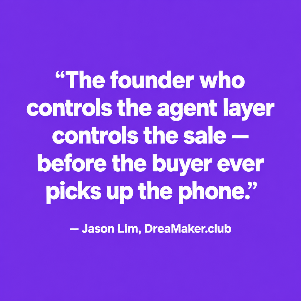 Quote card: The founder who controls the agent layer controls the sale — Jason Lim DreaMaker.club