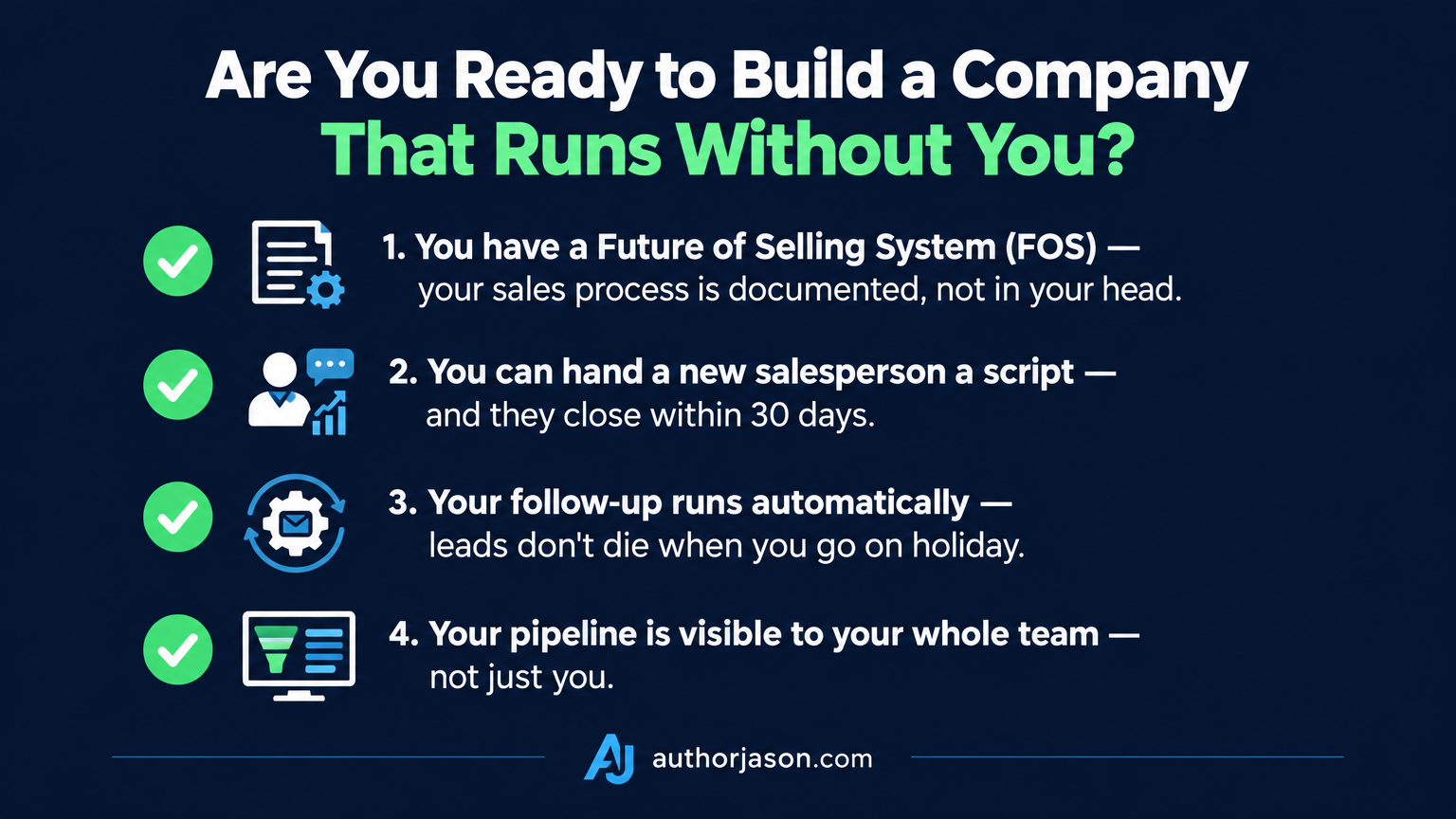 Conditions checklist: Are you ready to build a company that runs without you? Four key conditions for founders