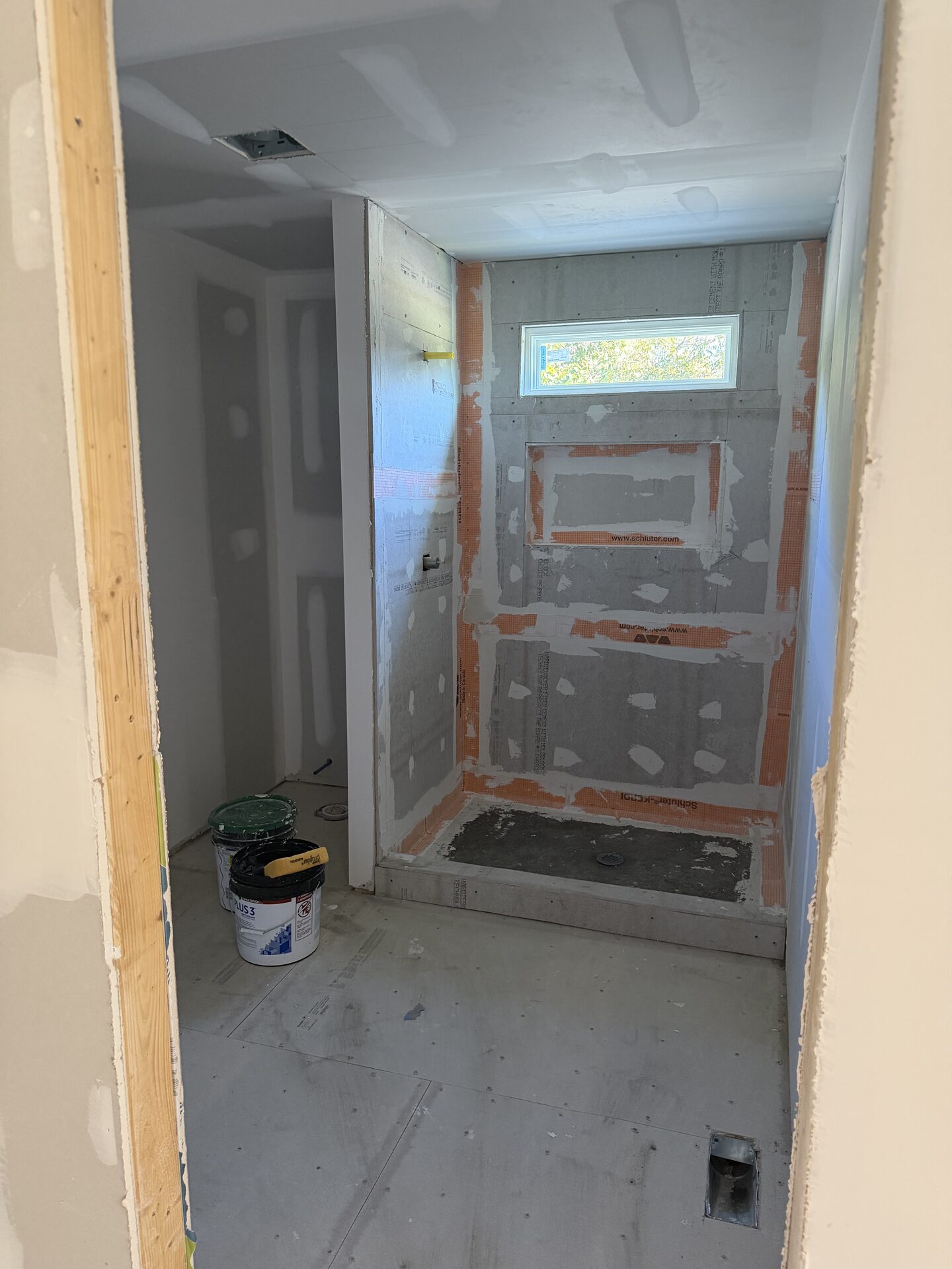 Shower waterproofed and backer board ready for tile