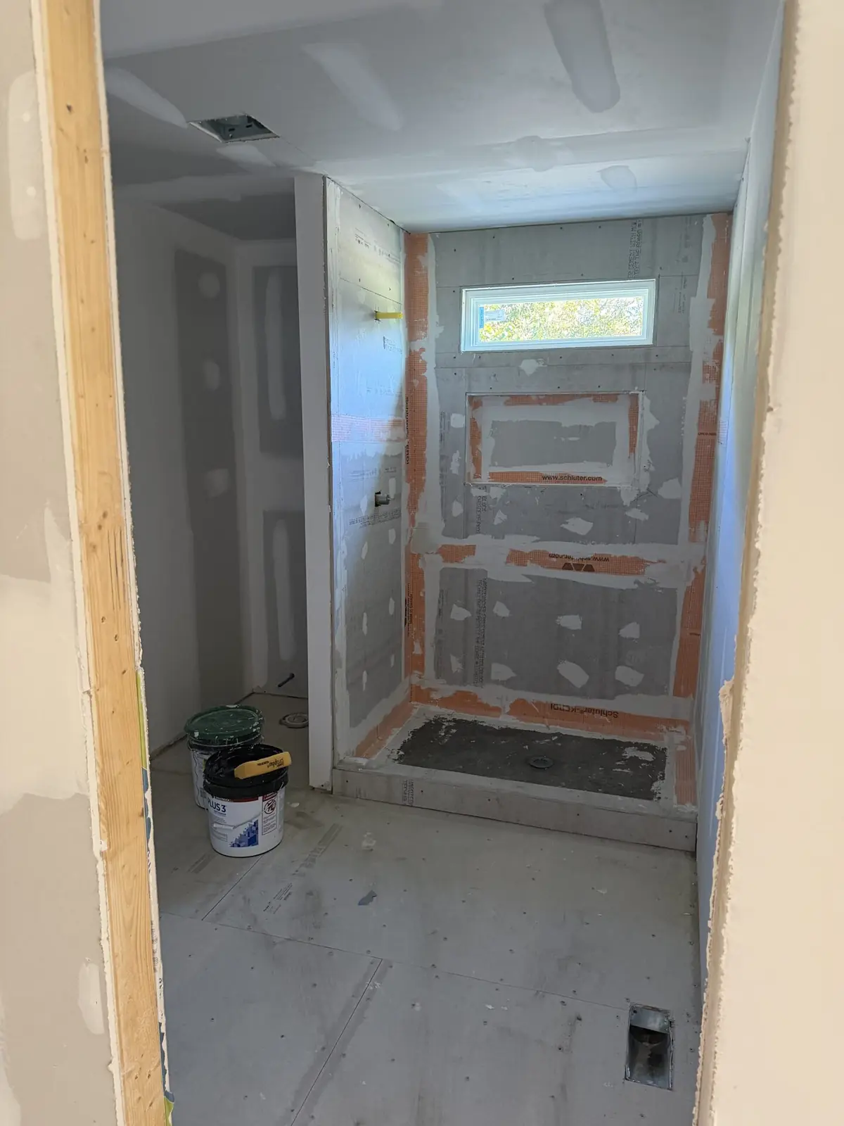 Bathroom work, Petersburg, VA: shower waterproofed, ready for tile