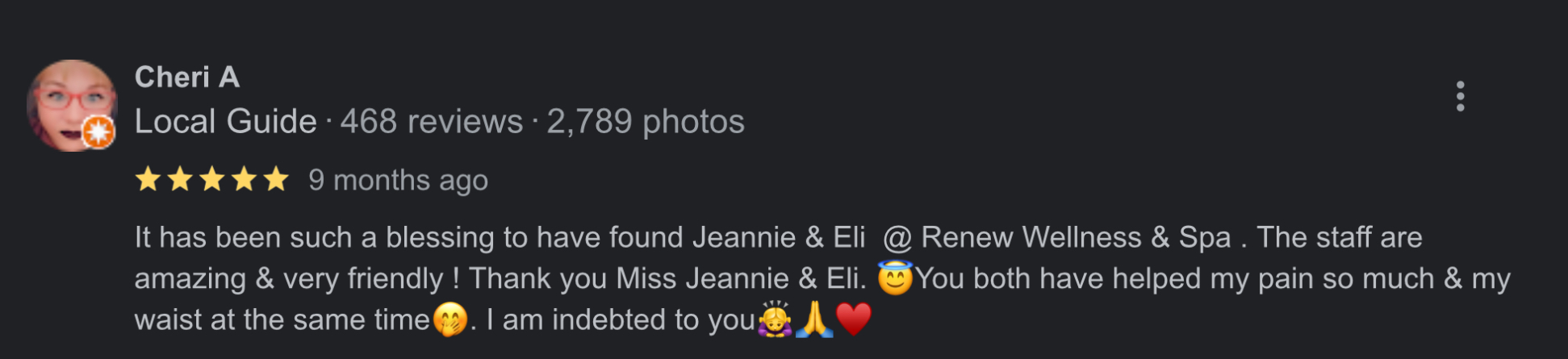 Two 5-star Google reviews highlighting results and staff