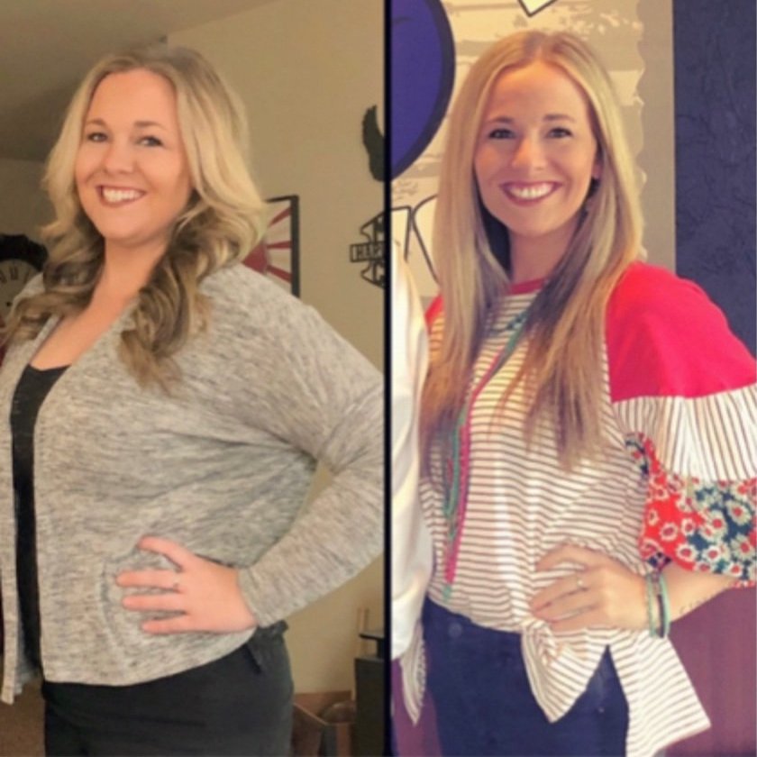 Before and after — Stephanie G., consistent sessions without diet change