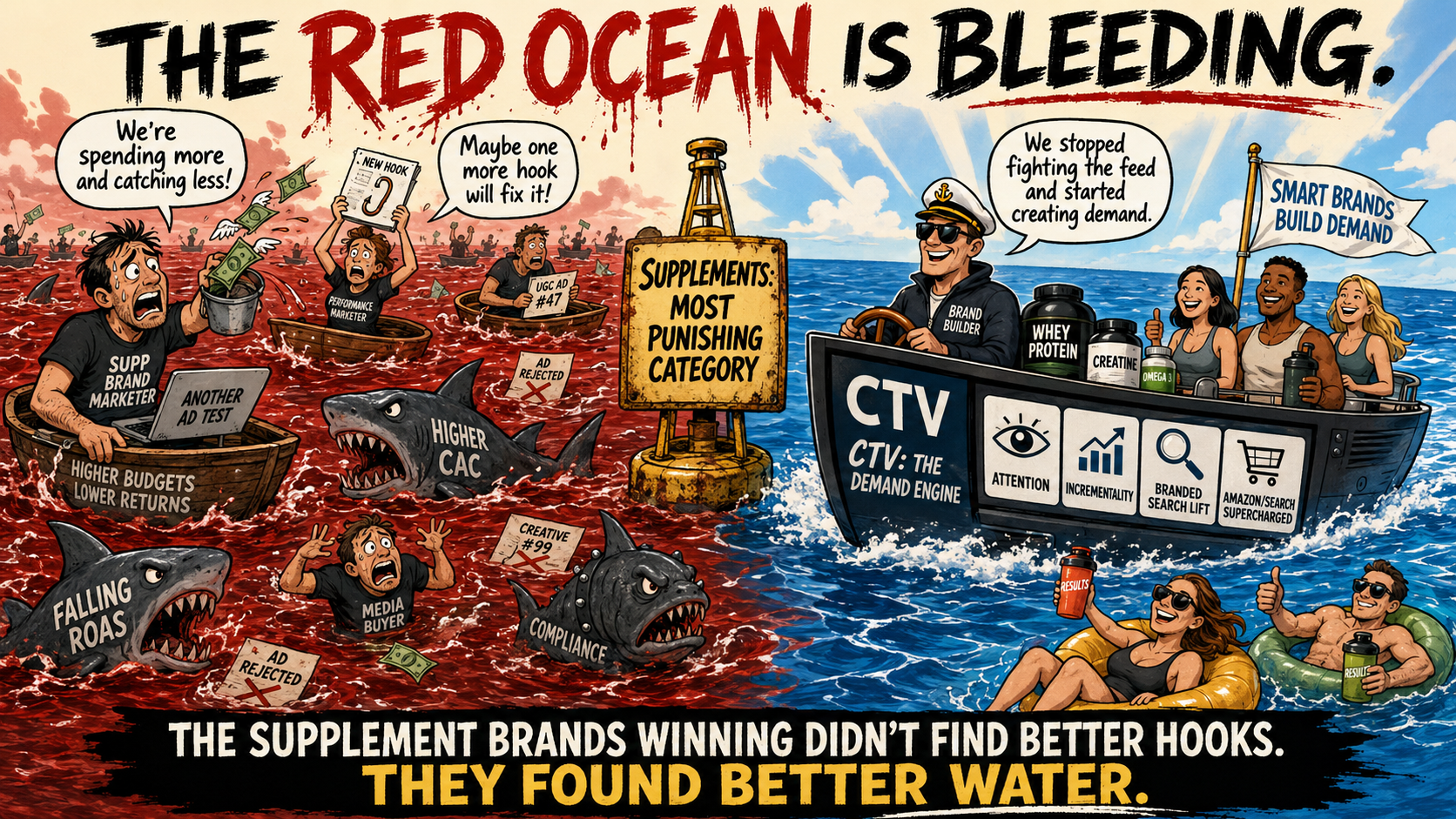 The Red Ocean Is Bleeding: Why Supplement Brands Drowning in Meta Are Losing to the Ones Who Moved to CTV