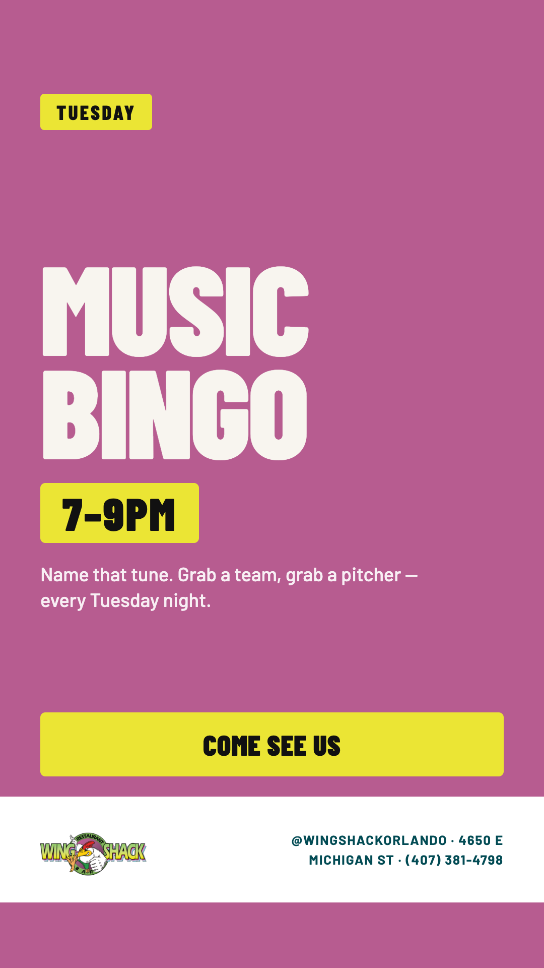 Weekly event at Wing Shack