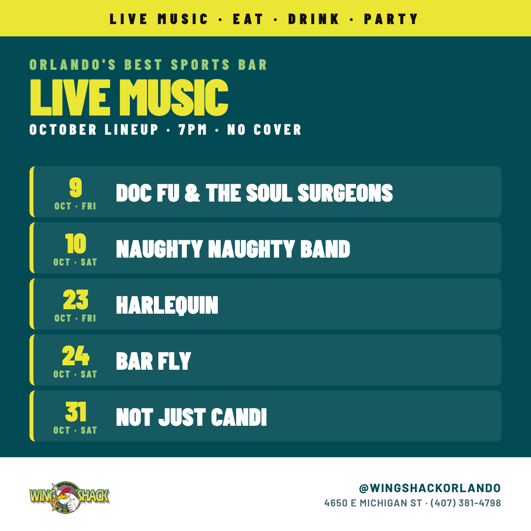 Live band lineup this month on the Wing Shack stage