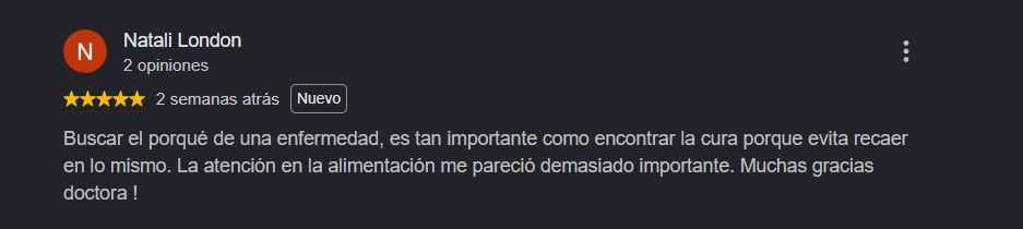 Reseña de paciente en Google