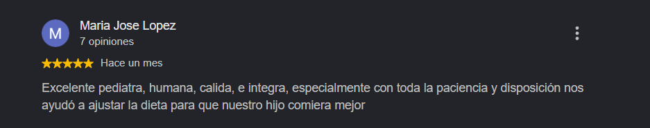 Reseña de paciente en Google