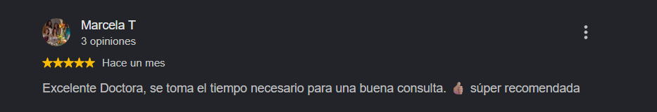 Reseña de paciente en Google