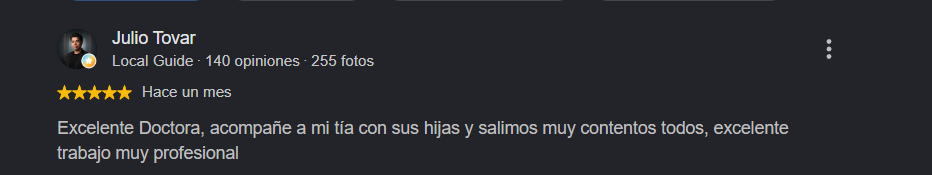 Reseña de paciente en Google