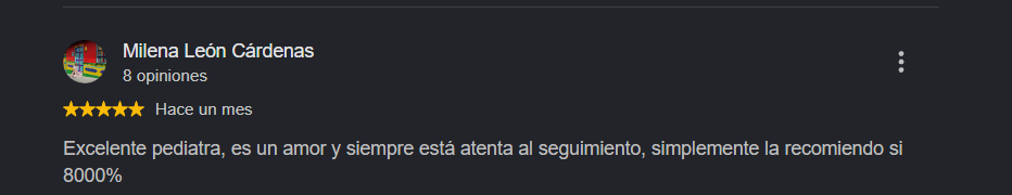Reseña de paciente en Google