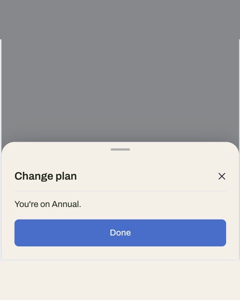 Change plan screen confirming You’re on Annual