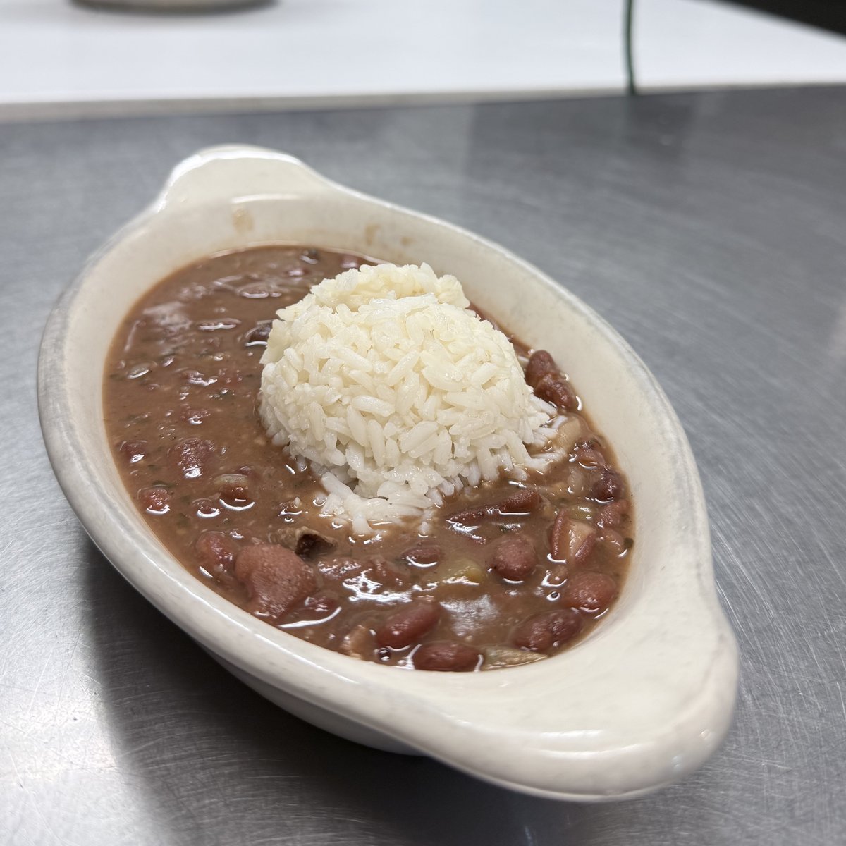 Hearty red beans and rice with andouille sausage at Pee Wee's Soul Food, Rock Island IL
