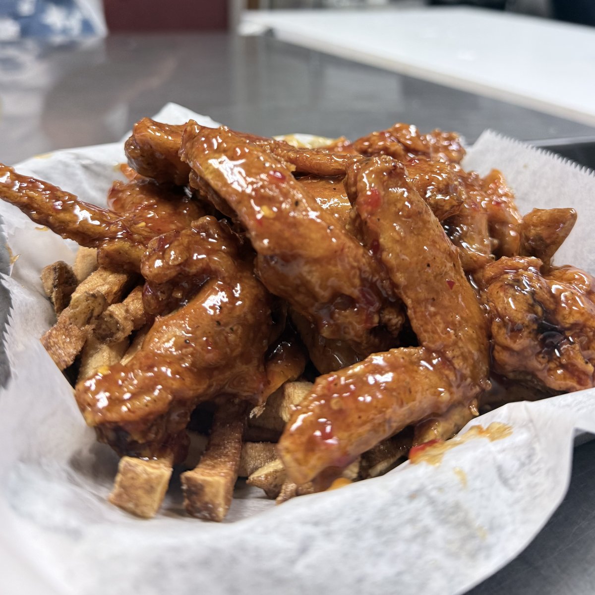 Jamaican jerk wings charred and spicy at Pee Wee's Soul Food, Rock Island IL