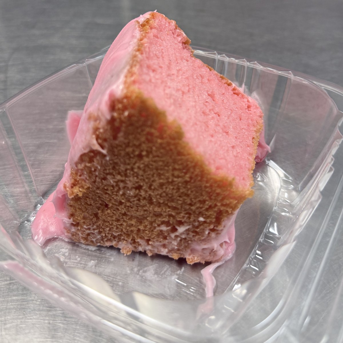 Pink strawberry cake slice at Pee Wee's Soul Food, Rock Island IL