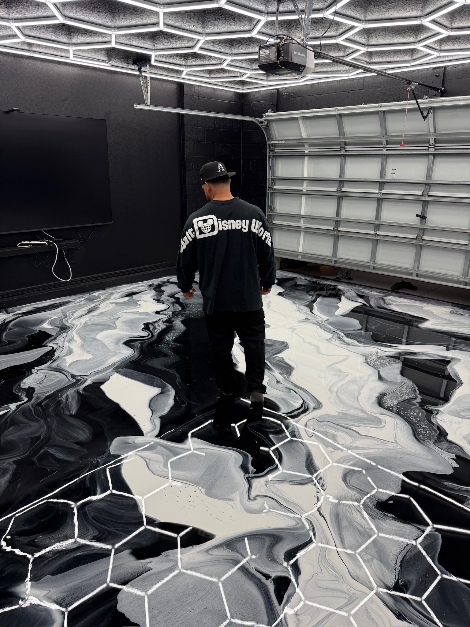 brandon on black and white metallic floor