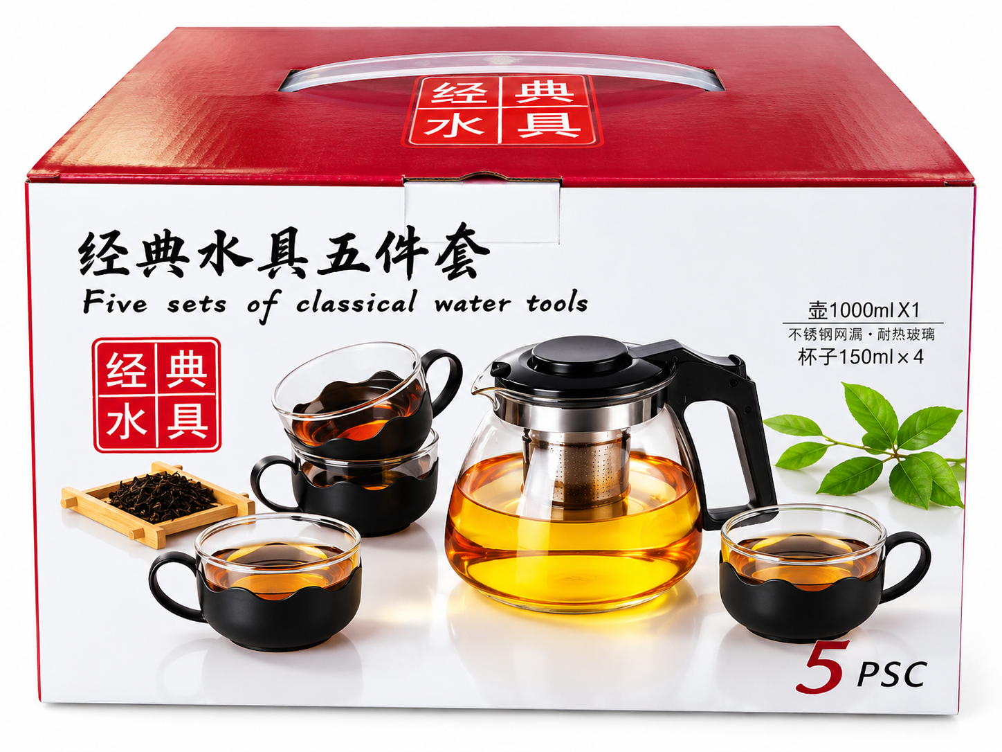 TEA-001 JARRA DE VIDRIO CON 4 TAZAS