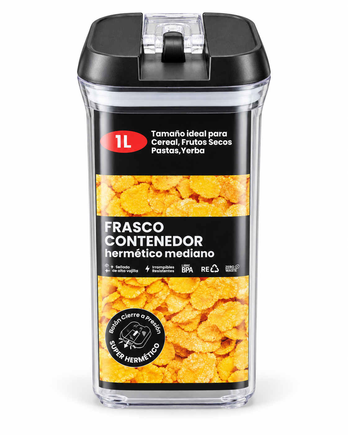 8624 FRASCO HERMETICO FLIP MEDIANO 1L NEGRO