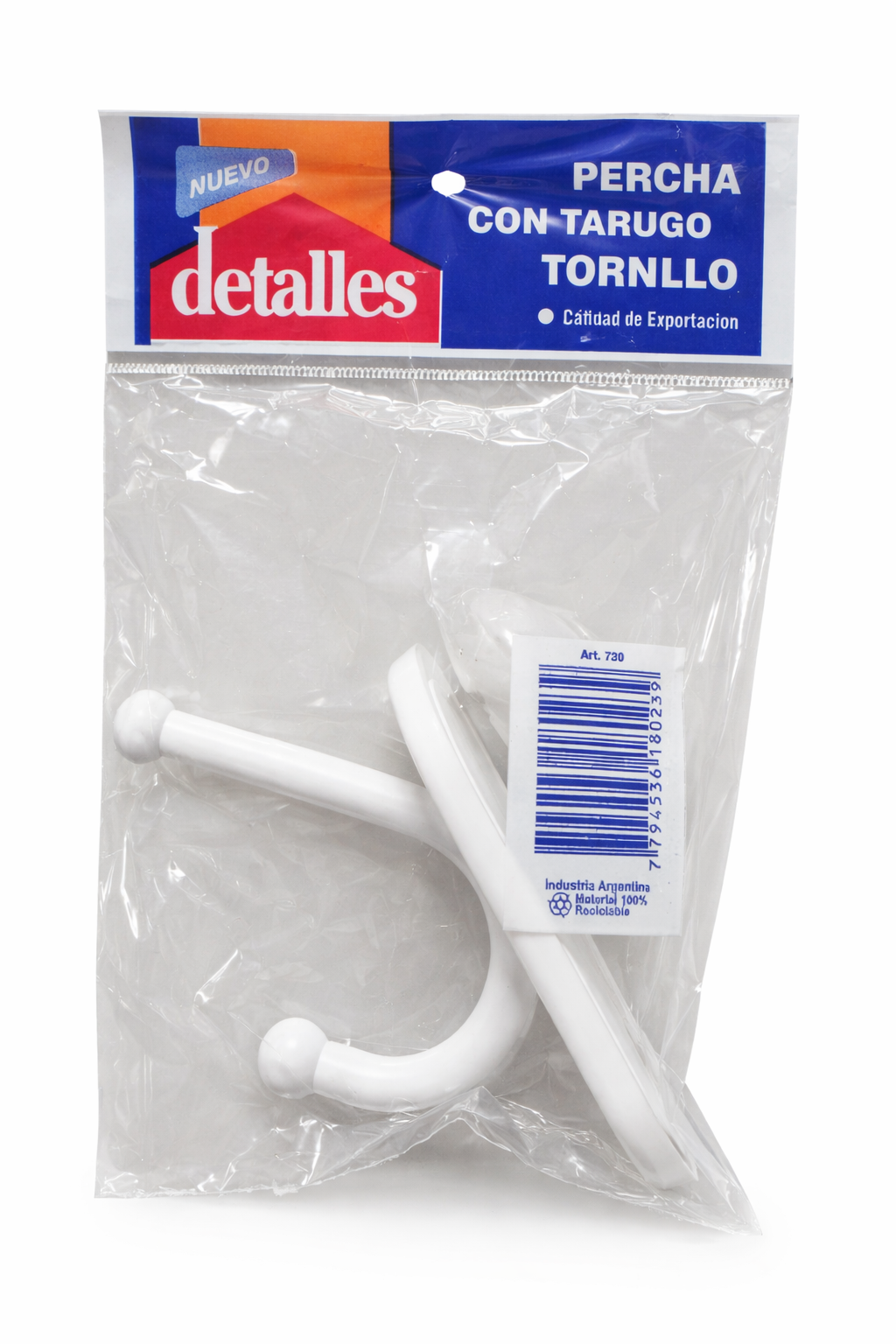 PERCHA DOBLE HOOK CON TARUGO Y TORNILLO ART.739