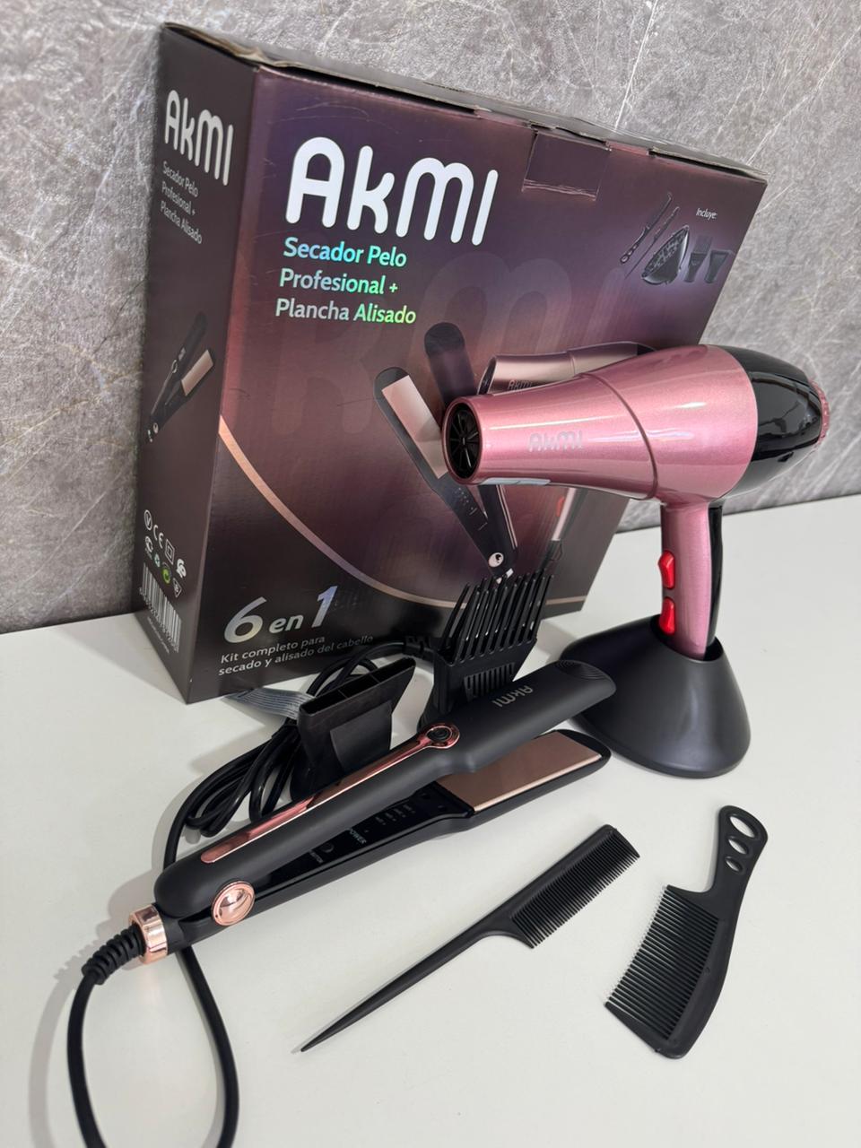 SET DE SECADOR Y PLANCHA AKMI 6 EN 1 VT-3301