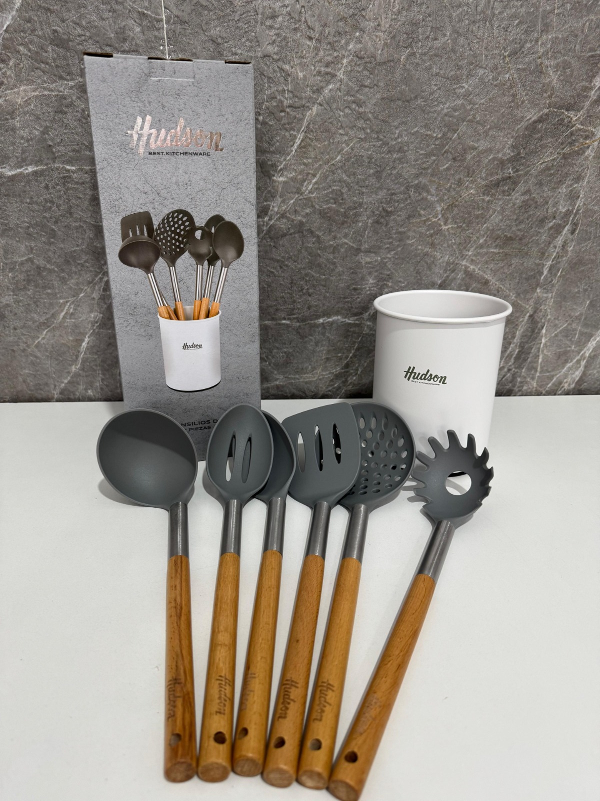 SET UTENSILIOS MADERA BLANCO/GRIS HUDSON 6470-1