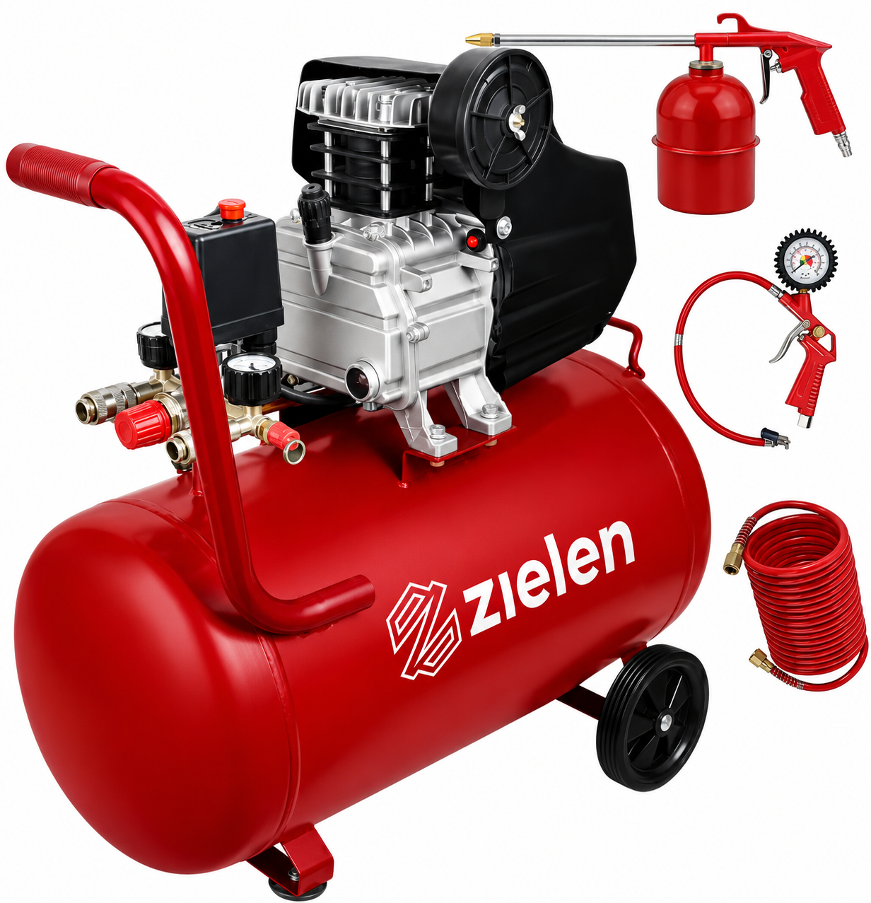 COMPRESOR DE AIRE ZIELEN 50L 2.5HP C/ ACCESORIOS