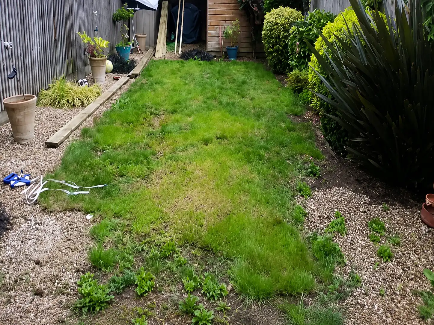 Before: garden before artificial grass installation by Mis-tic Landscaping